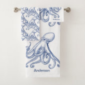 Nautical Bathroom Navy Blue Octopus Bath to Bad Handdoek (Insitu)