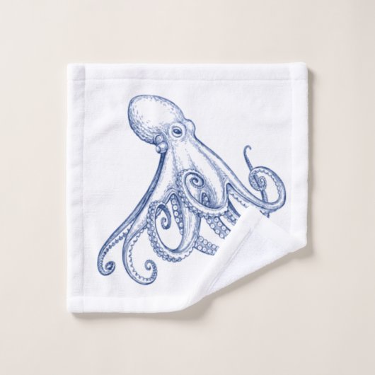 Nautical Bathroom Navy Blue Octopus Bath to Bad Handdoek (Wasdoekje)