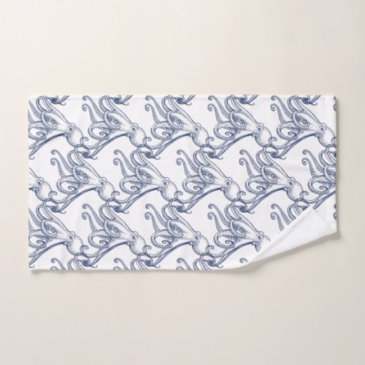 Nautical Bathroom Navy Blue Octopus Bath to Bad Handdoek (Handdoek)