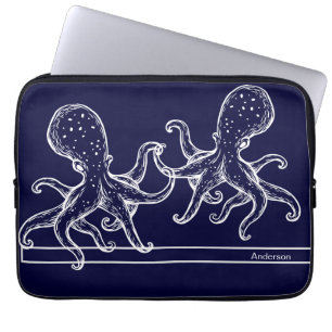 Nautical Bathroom Navy Blue Octopus Laptop Sleeve