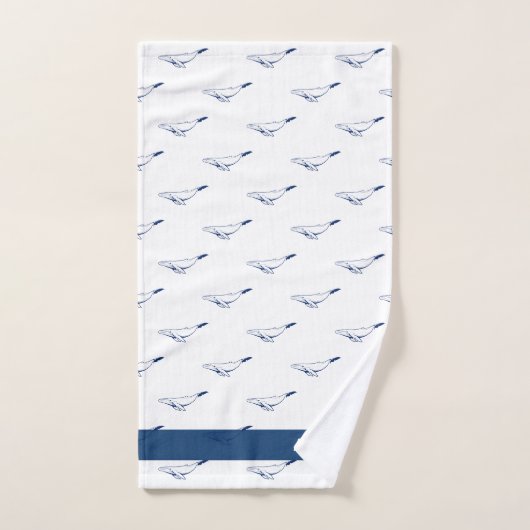 Nautical Bathroom Navy Blue Whale Bad Handdoek (Handdoek)