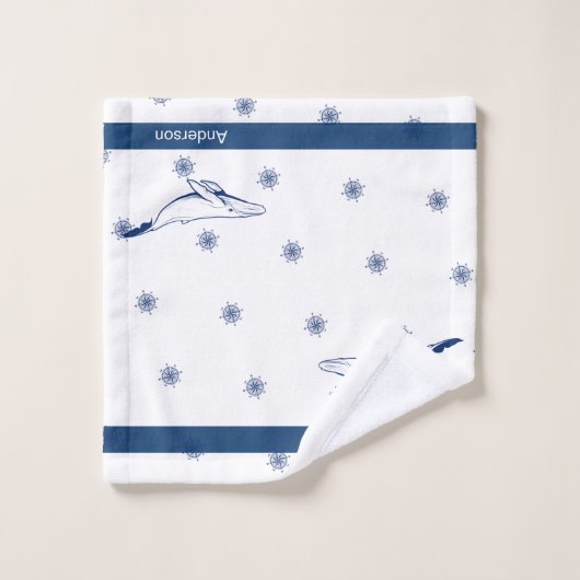 Nautical Bathroom Navy Blue Whale Bad Handdoek (Wasdoekje)