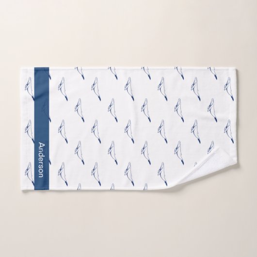 Nautical Bathroom Navy Blue Whale Bad Handdoek (Handdoek)