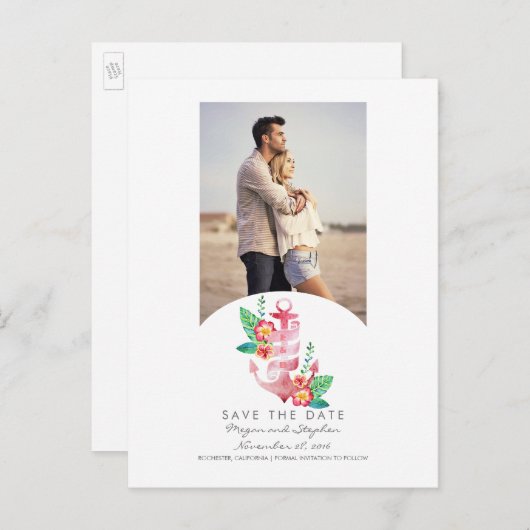 Nautical Beach Anchor Photo Sla de datum op Aankondigingskaart (Voorkant / Achterkant)