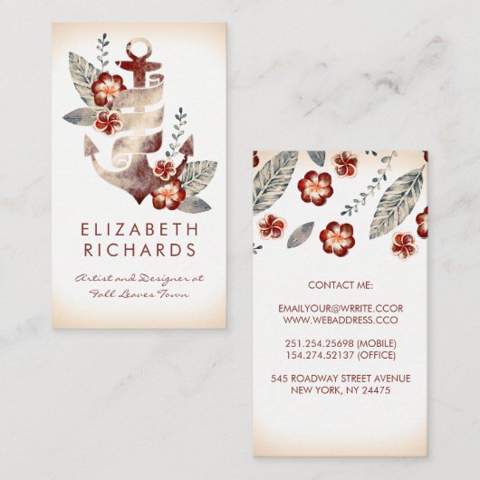 Nautical Beach Anker Kust Cruise Yacht Party Visitekaartje (Voorkant / Achterkant)