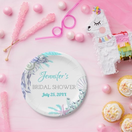 Nautical Beach Aqua Shell Vrijgezellenfeest Waterv Papieren Bordje (Feest)