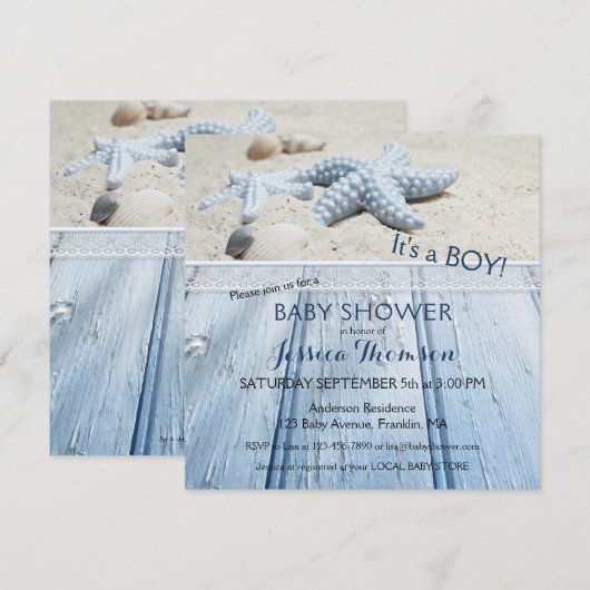 Nautical Beach Baby Jongen Douche Uitnodiging (Voorkant / Achterkant)