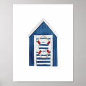 Nautical Beach Blue Beach Hut Holiday Nursery Poster (Voorkant)