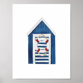 Nautical Beach Blue Beach Hut Holiday Nursery Poster