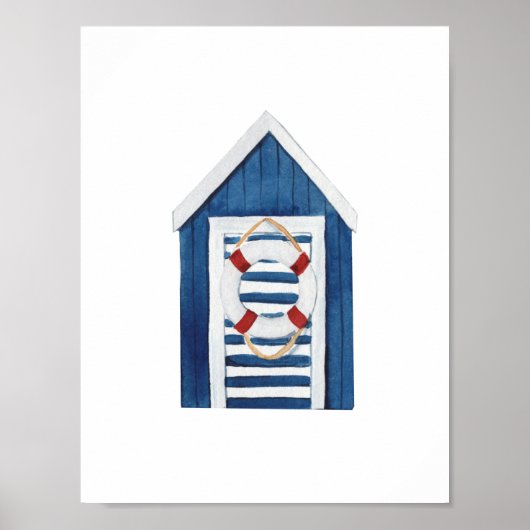 Nautical Beach Blue Beach Hut Holiday Nursery Poster (Voorkant)