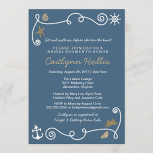 Nautical Beach Blue en Gold Bridal of Baby shower Kaart