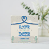 Nautical Beach Blue Heart Knot Save the Date (Staand voorkant)