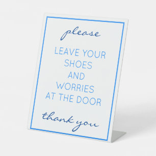 Nautical Beach Blue Remove Shoes Counter Sign Reclamebord Met Voetstuk