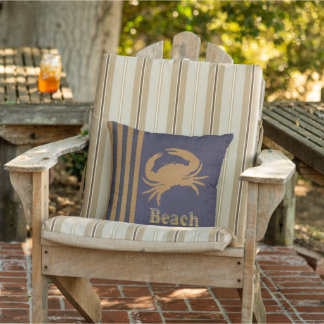 Nautical Beach, Blue & Tan Stripes met krab Buitenkussen