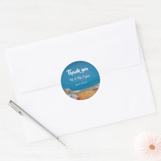 Nautical Beach bruiloft bedankt Ronde Sticker (Envelop)