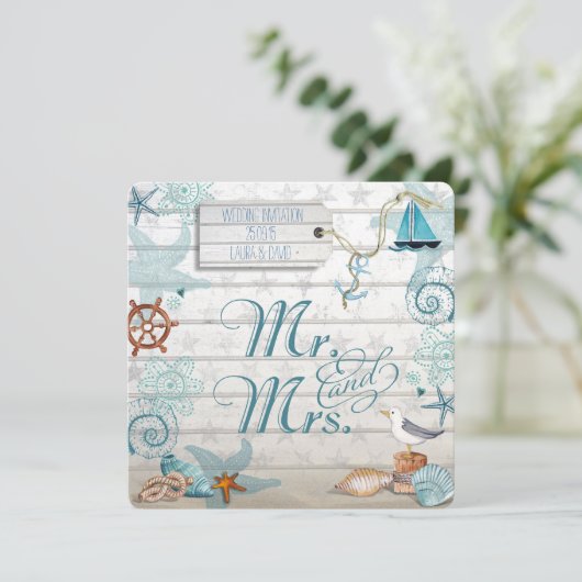 Nautical Beach bruiloft uitnodiging (Staand voorkant)