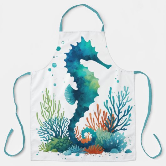 nautical/beach/coastal seahorse art schort (Voorkant)