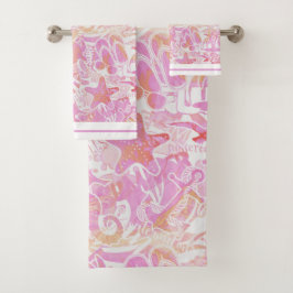 Nautical Beach Collage Hot Pink ID840 Bad Handdoek