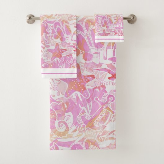 Nautical Beach Collage Hot Pink ID840 Bad Handdoek (Insitu)