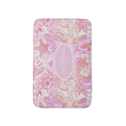 Nautical Beach Collage Hot Pink ID840 Badmat (Voorkant Verticaal)