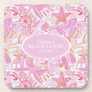 Nautical Beach Collage Hot Pink ID840 Bier Onderzetter