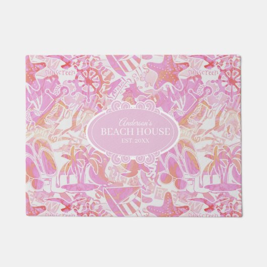 Nautical Beach Collage Hot Pink ID840 Deurmat (Voorkant)