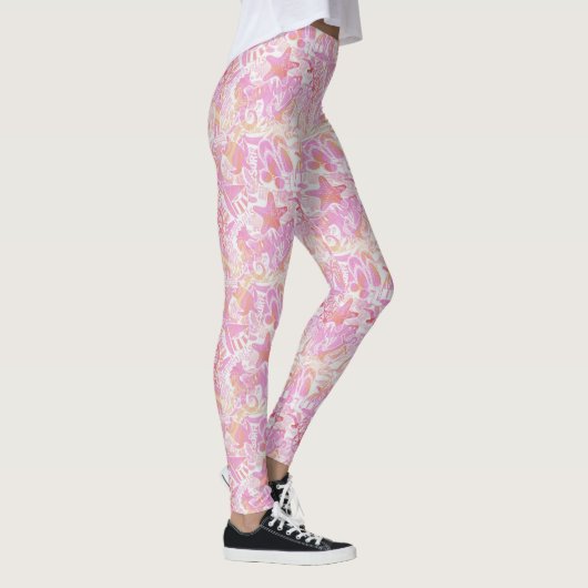 Nautical Beach Collage Hot Pink ID840 Leggings (Rechts)