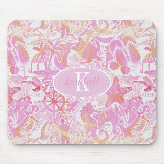 Nautical Beach Collage Hot Pink ID840 Muismat (Voorkant)