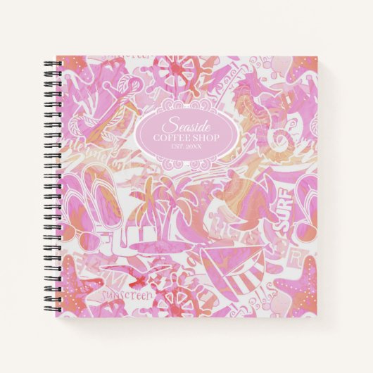 Nautical Beach Collage Hot Pink ID840 Notitieboek (Voorkant)