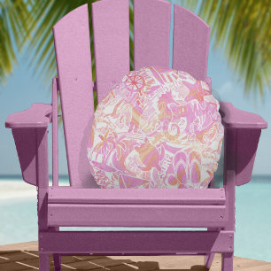 Nautical Beach Collage Hot Pink ID840 Rond Kussen