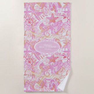 Nautical Beach Collage Hot Pink ID840 Strandlaken