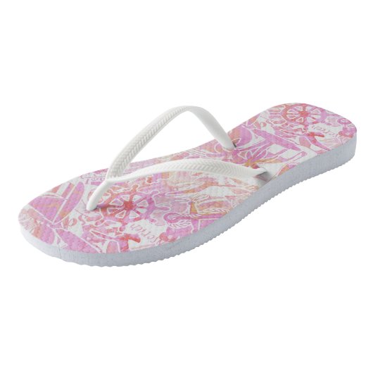 Nautical Beach Collage Hot Pink ID840 Teenslippers (Schuin)