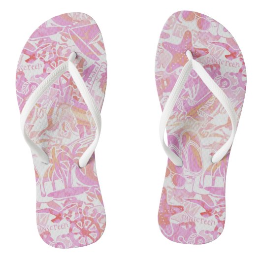Nautical Beach Collage Hot Pink ID840 Teenslippers (Voetbed)