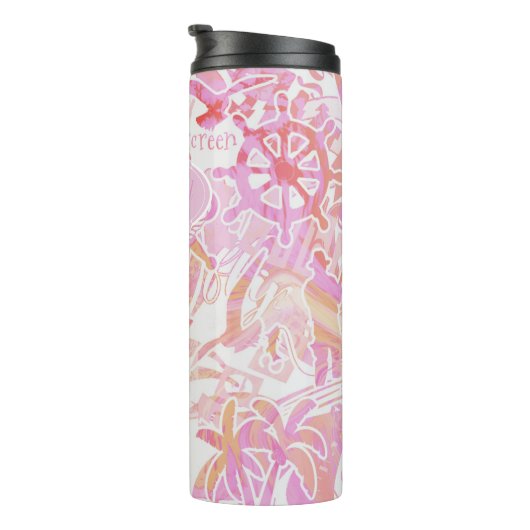 Nautical Beach Collage Hot Pink ID840 Thermosbeker (Geroteerd rechts)