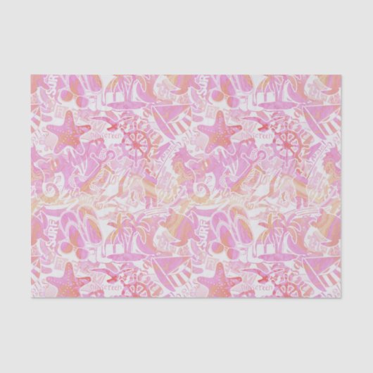 Nautical Beach Collage Hot Pink ID840 Tissuepapier (Voorkant)