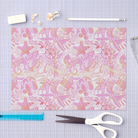Nautical Beach Collage Hot Pink ID840 Tissuepapier (Craft)
