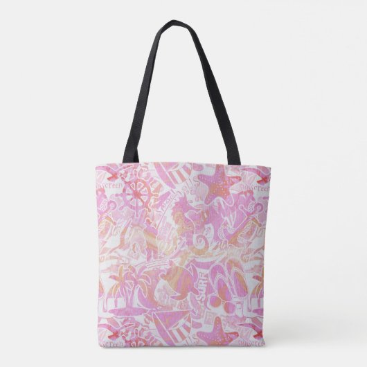 Nautical Beach Collage Hot Pink ID840 Tote Bag (Achterkant)