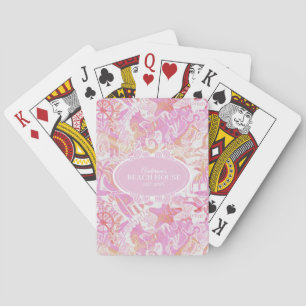 Nautical Beach Collage Hot Roze ID840 Pokerkaarten