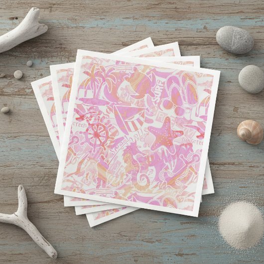 Nautical Beach Collage Hot Roze ID840 Servet