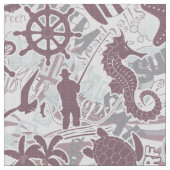 Nautical Beach Collage Mauve ID840 Stof (Close Up)
