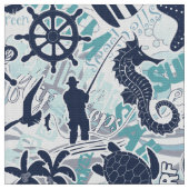 Nautical Beach Collage Navy ID839 Stof (Close Up)