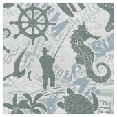 Nautical Beach Collage Olijf ID839 Stof (Close Up)