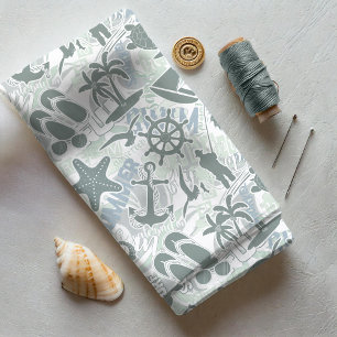 Nautical Beach Collage Olijf ID839 Stof
