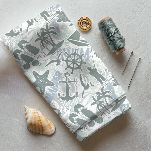Nautical Beach Collage Olijf ID839 Stof