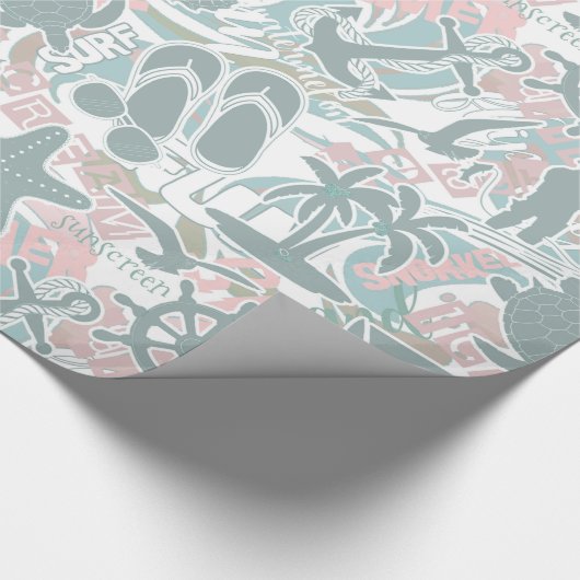 Nautical Beach Collage Sage ID840 Cadeaupapier (Hoek)