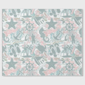 Nautical Beach Collage Sage ID840 Cadeaupapier (Vlak)