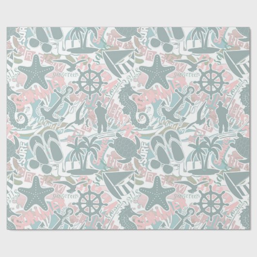 Nautical Beach Collage Sage ID840 Cadeaupapier (Vlak)