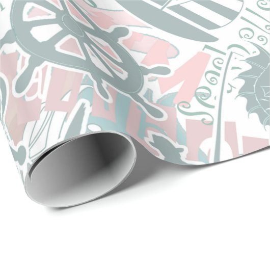 Nautical Beach Collage Sage ID840 Cadeaupapier (Rol Hoek)