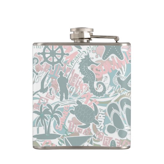 Nautical Beach Collage Sage ID840 Heupfles (Achterkant)