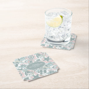 Nautical Beach Collage Sage ID840 Kartonnen Onderzetters